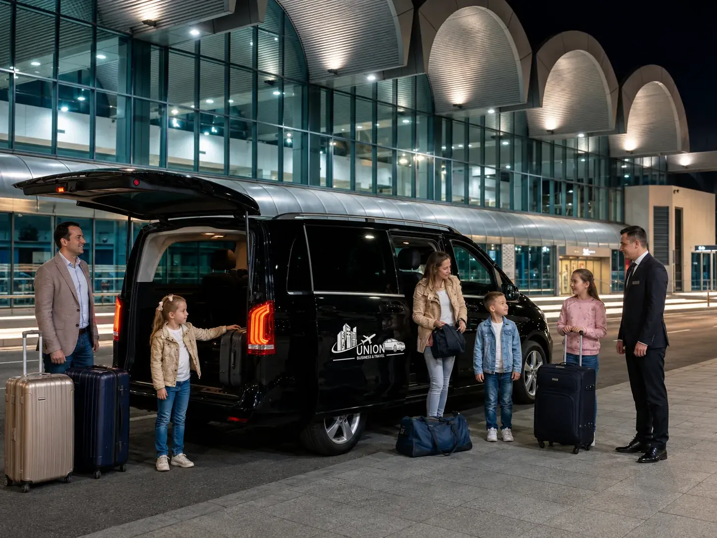 Familie preluată de la aeroport cu microbuz UBT